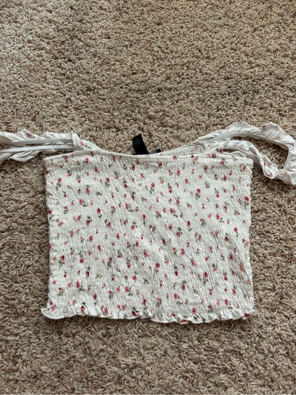 Forever 21 White Smocked Tank with Pink Floral Print